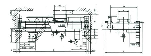 32/5噸、50/10噸雙梁吊鉤橋式起重機結(jié)構(gòu)圖